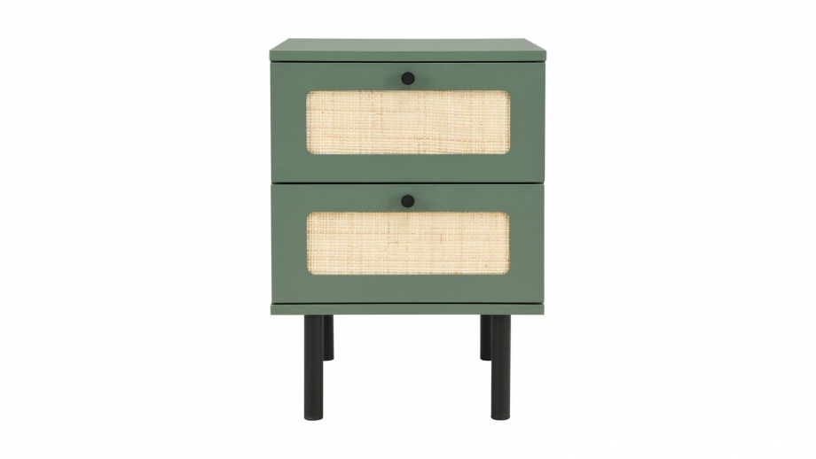Table de chevet 2 tiroirs bicolore vert / cannage L40xP40xH55 cm - Luma