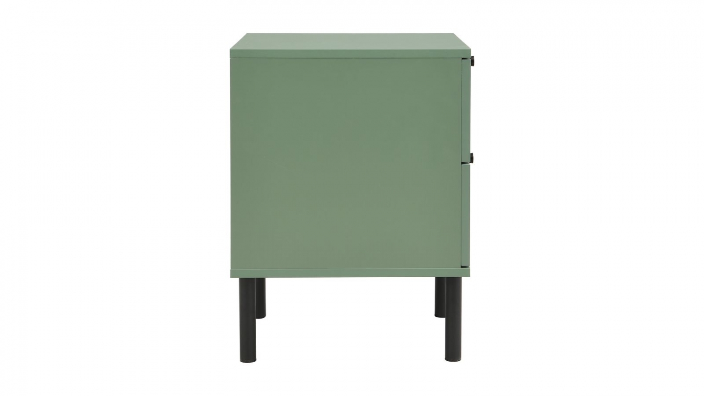 Table de chevet 2 tiroirs bicolore vert / cannage L40xP40xH55 cm - Luma