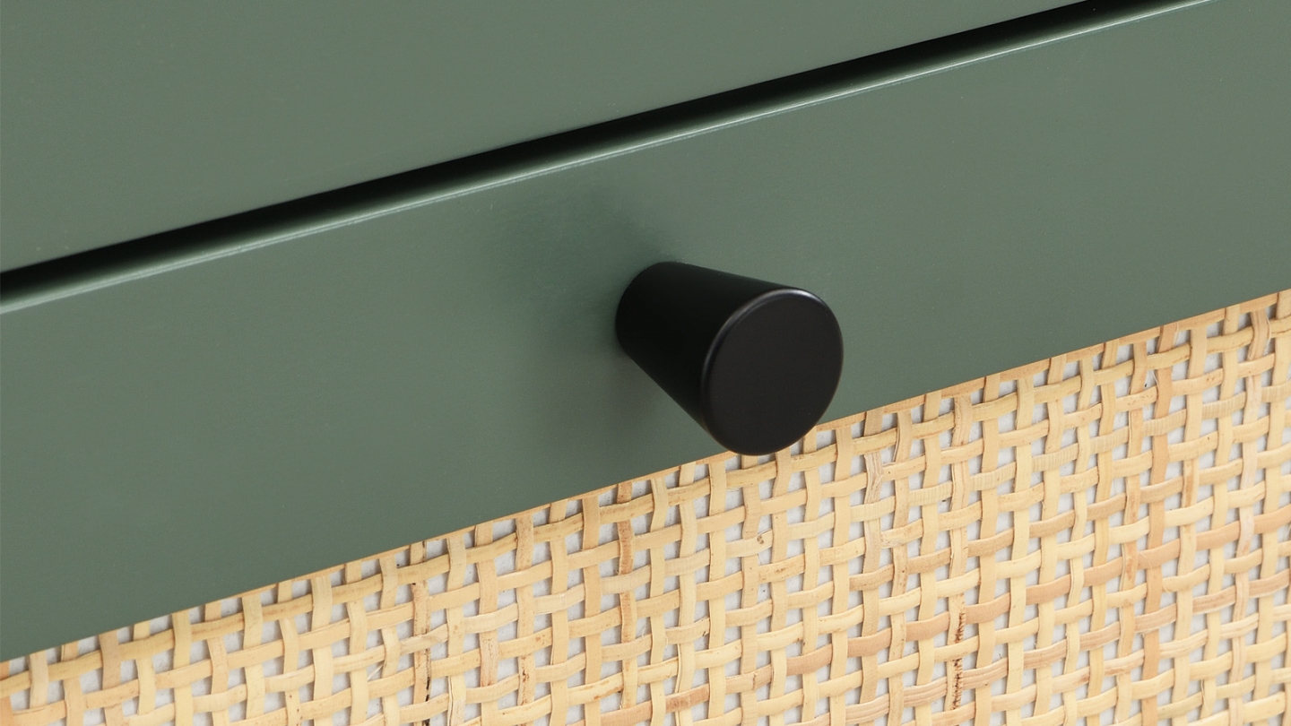 Table de chevet 2 tiroirs bicolore vert / cannage L40xP40xH55 cm - Luma