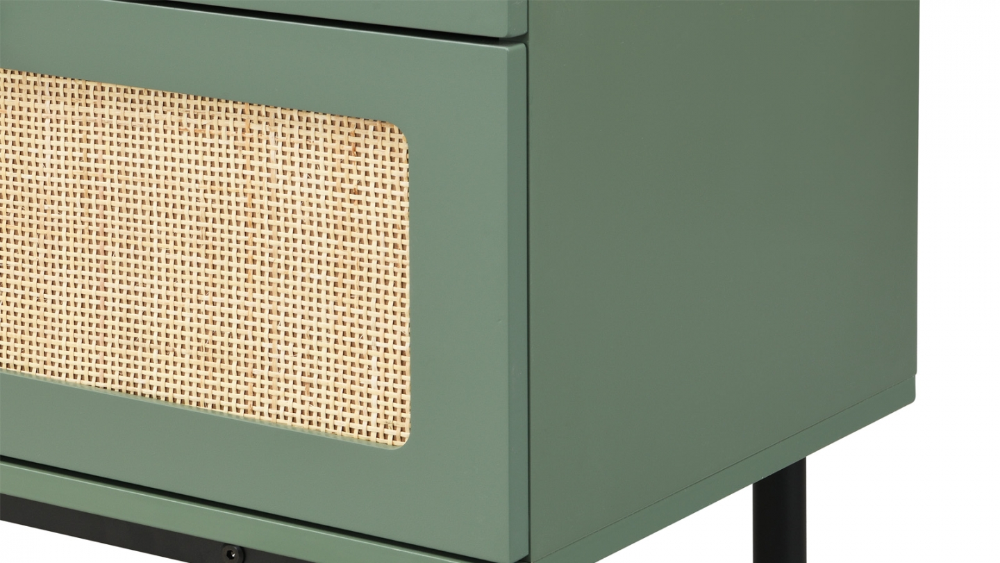 Commode en cannage 6 tiroirs verte 120cm - Luma