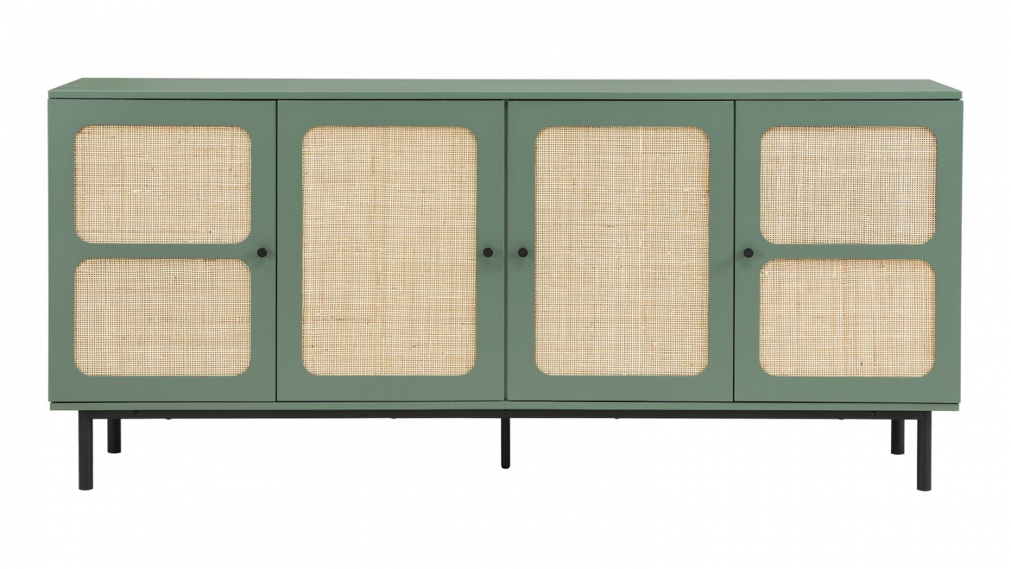 Buffet en cannage 4 portes 180cm vert - Luma