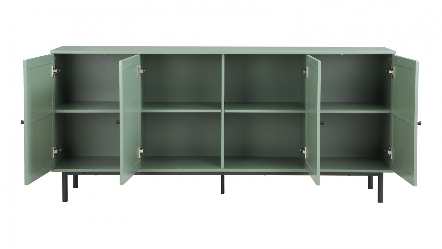 Buffet en cannage 4 portes 180cm vert - Luma