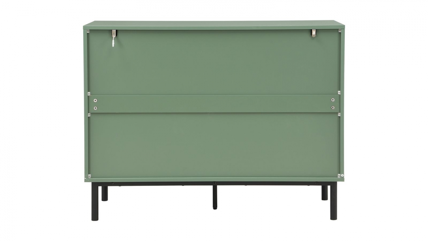 Commode en cannage 3 tiroirs verte 105cm - Luma