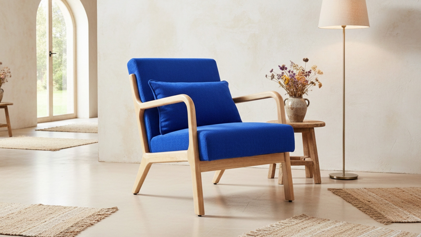 Fauteuil en bois et velours côtelé bleu électrique - Lanna Fauteuil en bois et velours côtelé bleu électrique - Lanna