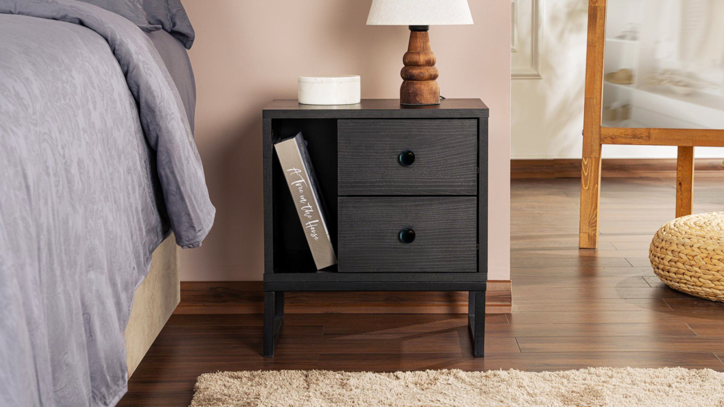Table de chevet 2 tiroirs noir 45 cm - Lior Table de chevet 2 tiroirs noir 45 cm - Lior