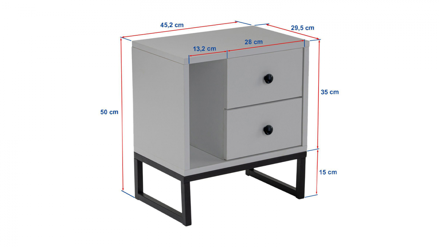 Table de chevet 2 tiroirs noir 45 cm - Lior Table de chevet 2 tiroirs noir 45 cm - Lior