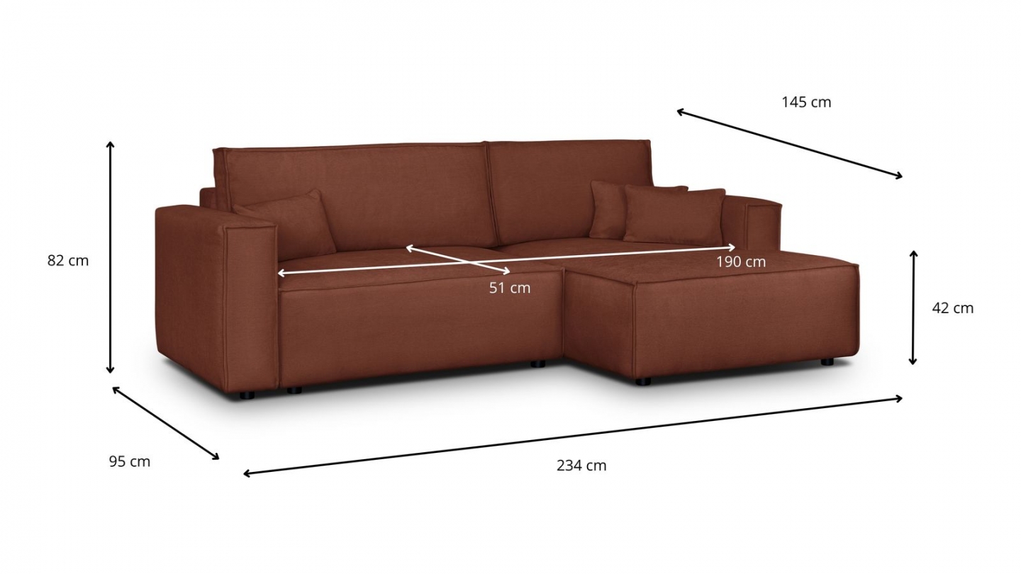 Canapé d'angle à droite convertible 3 places en tissu chenille rouille foncé - Asti Canapé d'angle à droite convertible 3 places en tissu chenille rouille foncé - Asti
