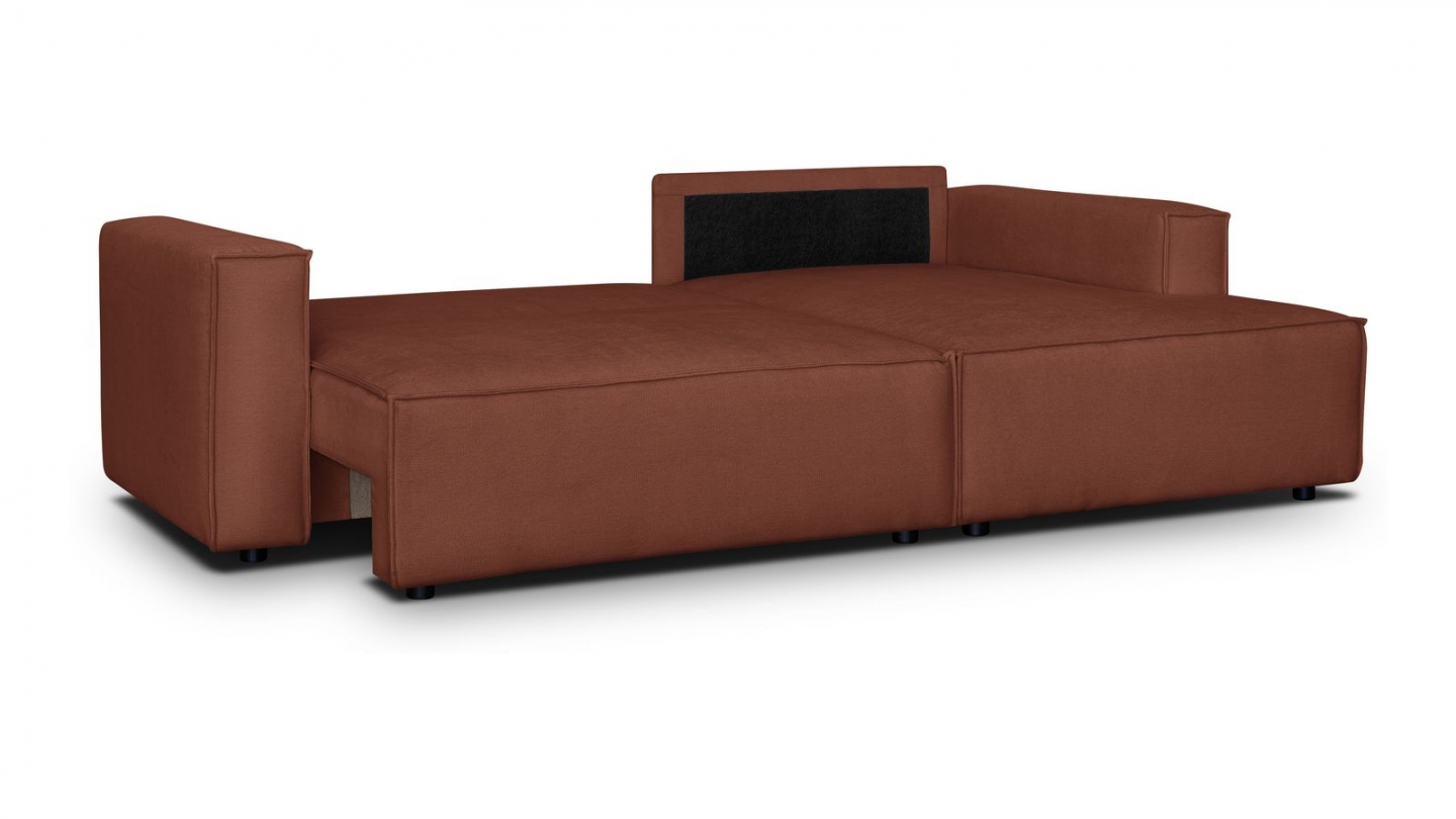 Canapé d'angle à droite convertible 3 places en tissu chenille rouille foncé - Asti Canapé d'angle à droite convertible 3 places en tissu chenille rouille foncé - Asti