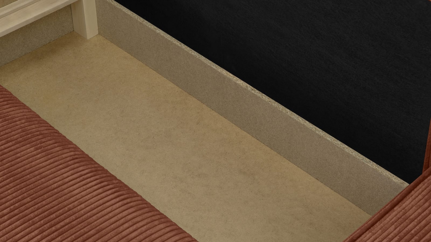 Canapé d'angle convertible réversible 4 places avec coffre de rangement en velours côtelé rouille - Livia Canapé d'angle convertible réversible 4 places avec coffre de rangement en velours côtelé rouille - Livia