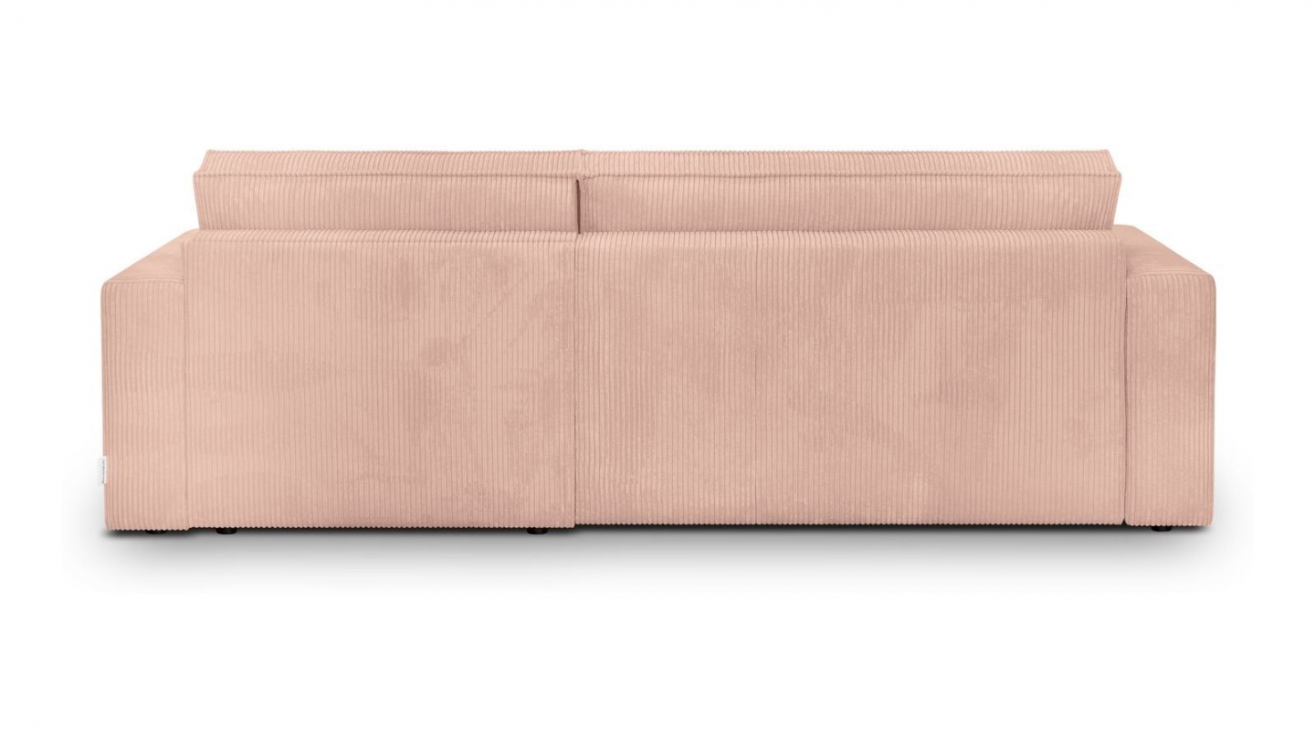 Canapé d'angle convertible réversible 4 places avec coffre de rangement en velours côtelé rose pâle - Livia Canapé d'angle convertible réversible 4 places avec coffre de rangement en velours côtelé rose pâle - Livia
