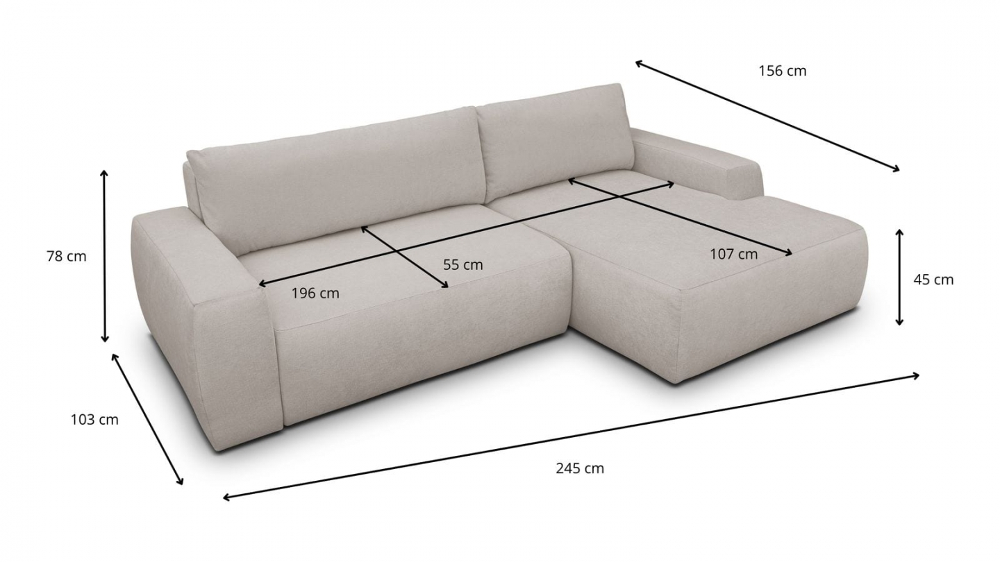 Canapé d'angle droit convertible 3 places en tissu chenille taupe - Sonny Canapé d'angle droit convertible 3 places en tissu chenille taupe - Sonny