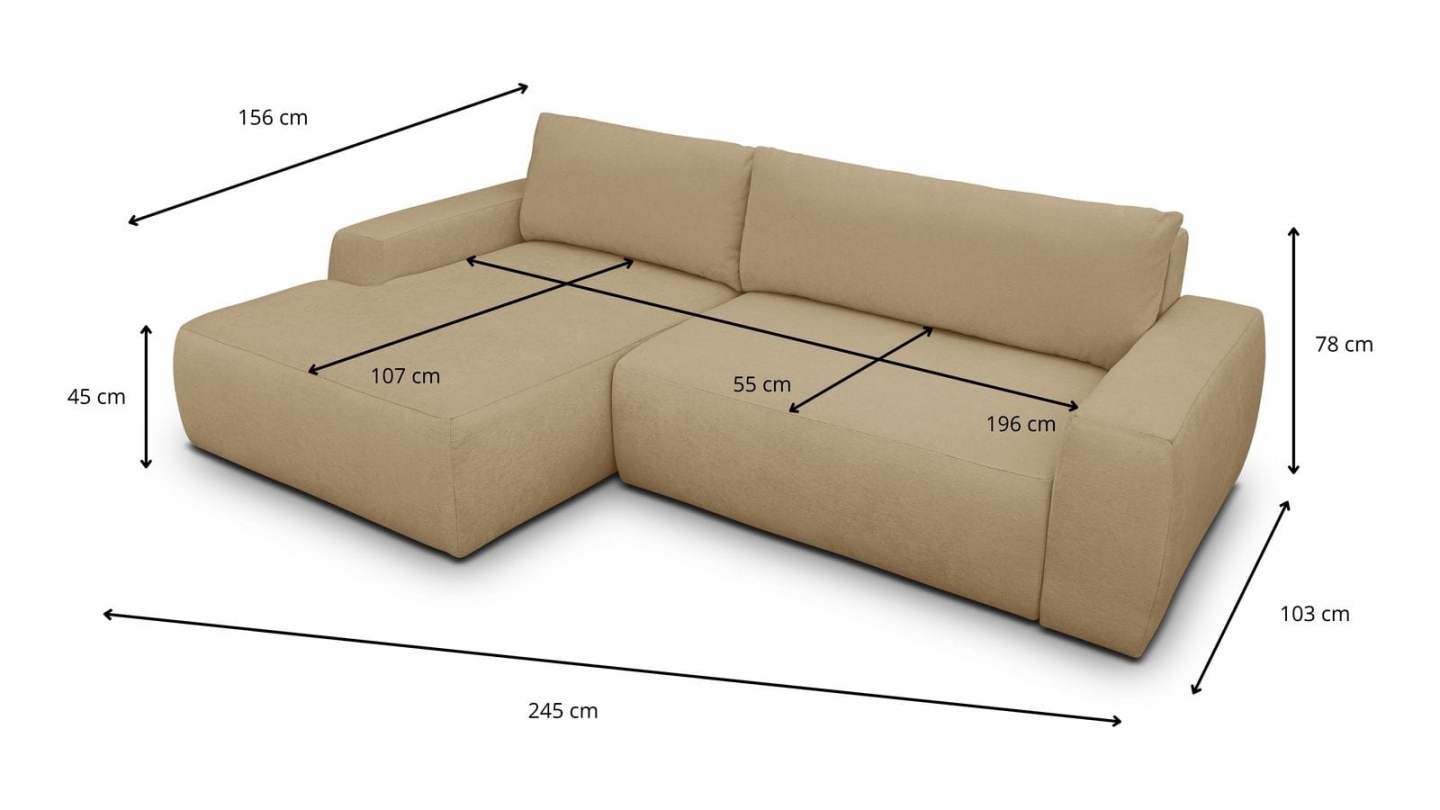 Canapé d'angle gauche convertible 3 places en tissu chenille miel - Sonny Canapé d'angle gauche convertible 3 places en tissu chenille miel - Sonny