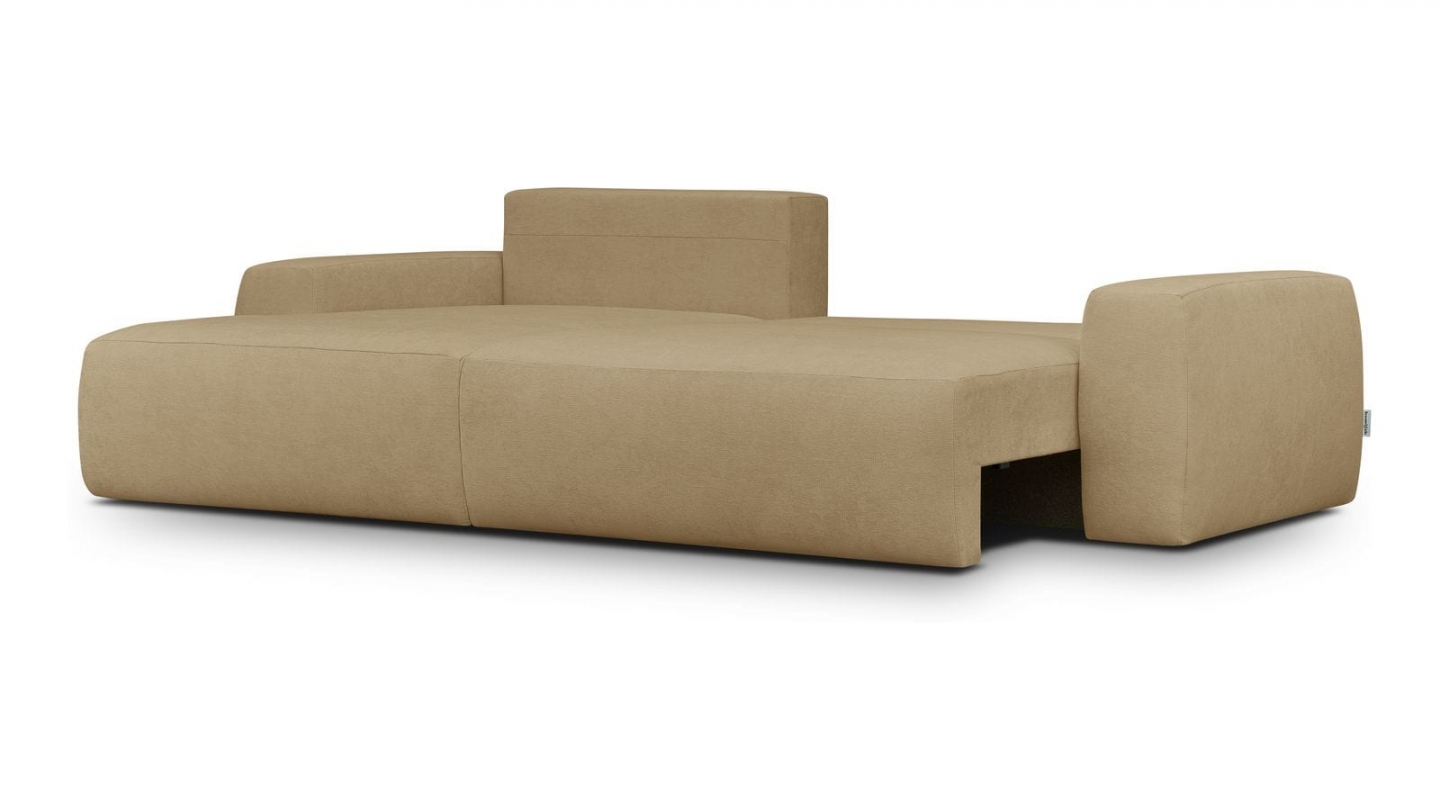 Canapé d'angle gauche convertible 3 places en tissu chenille miel - Sonny Canapé d'angle gauche convertible 3 places en tissu chenille miel - Sonny