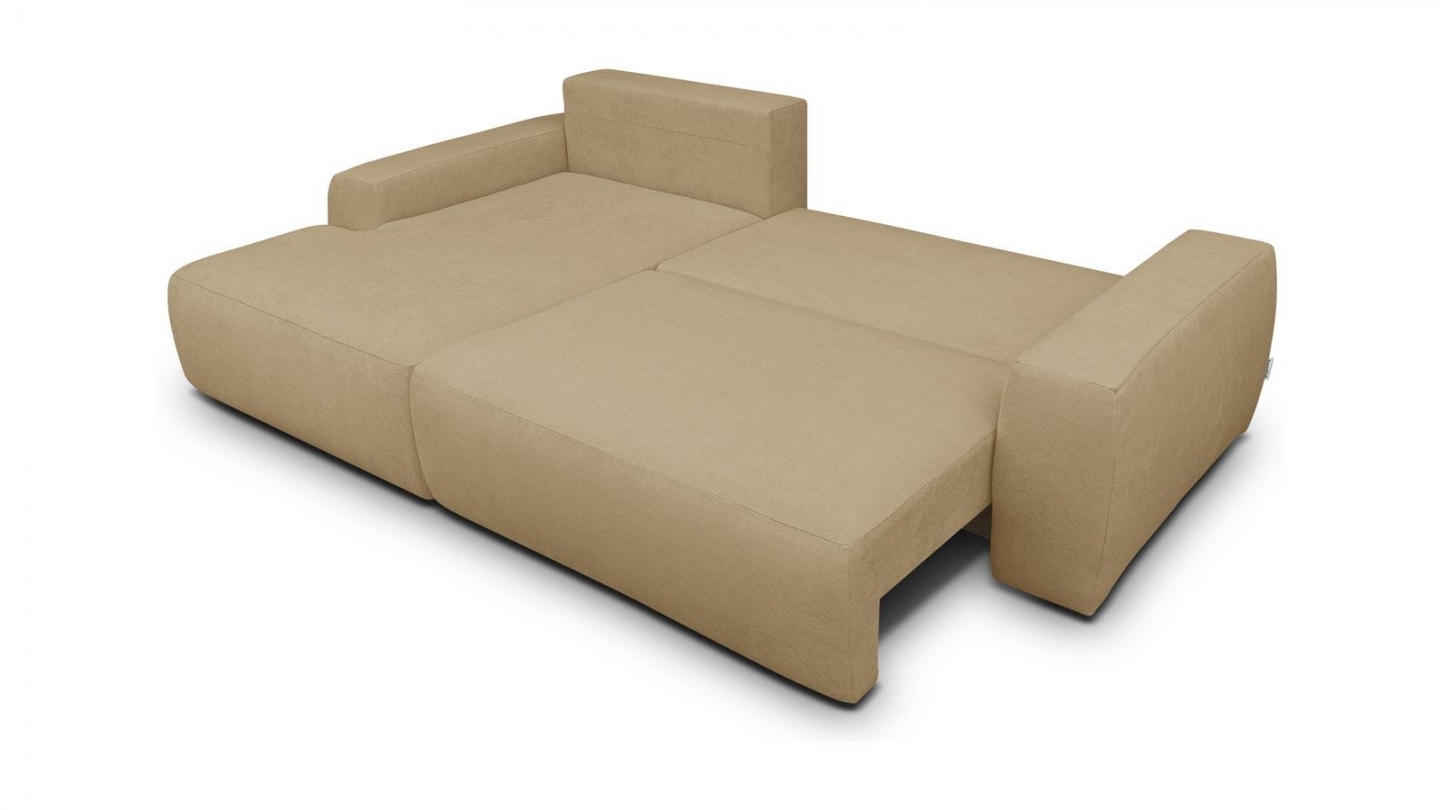 Canapé d'angle gauche convertible 3 places en tissu chenille miel - Sonny Canapé d'angle gauche convertible 3 places en tissu chenille miel - Sonny