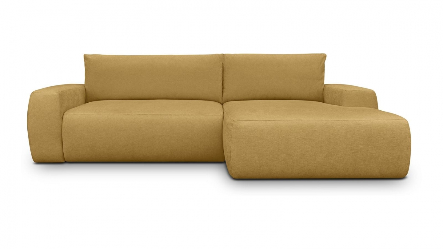 Canapé d'angle droit convertible 3 places en tissu chenille jaune moutarde - Sonny Canapé d'angle droit convertible 3 places en tissu chenille jaune moutarde - Sonny