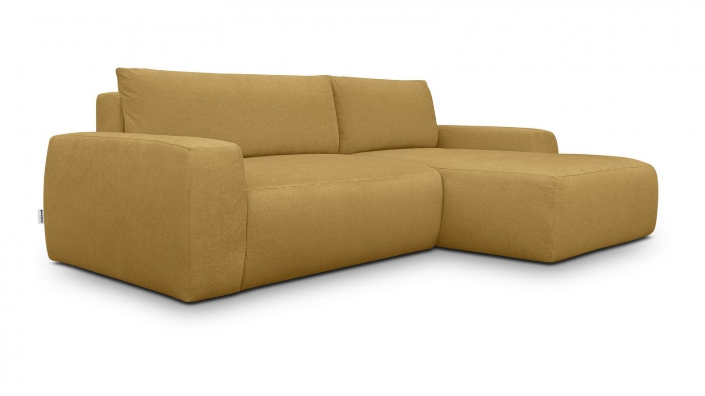 Canapé d'angle droit convertible 3 places en tissu chenille jaune moutarde - Sonny Canapé d'angle droit convertible 3 places en tissu chenille jaune moutarde - Sonny