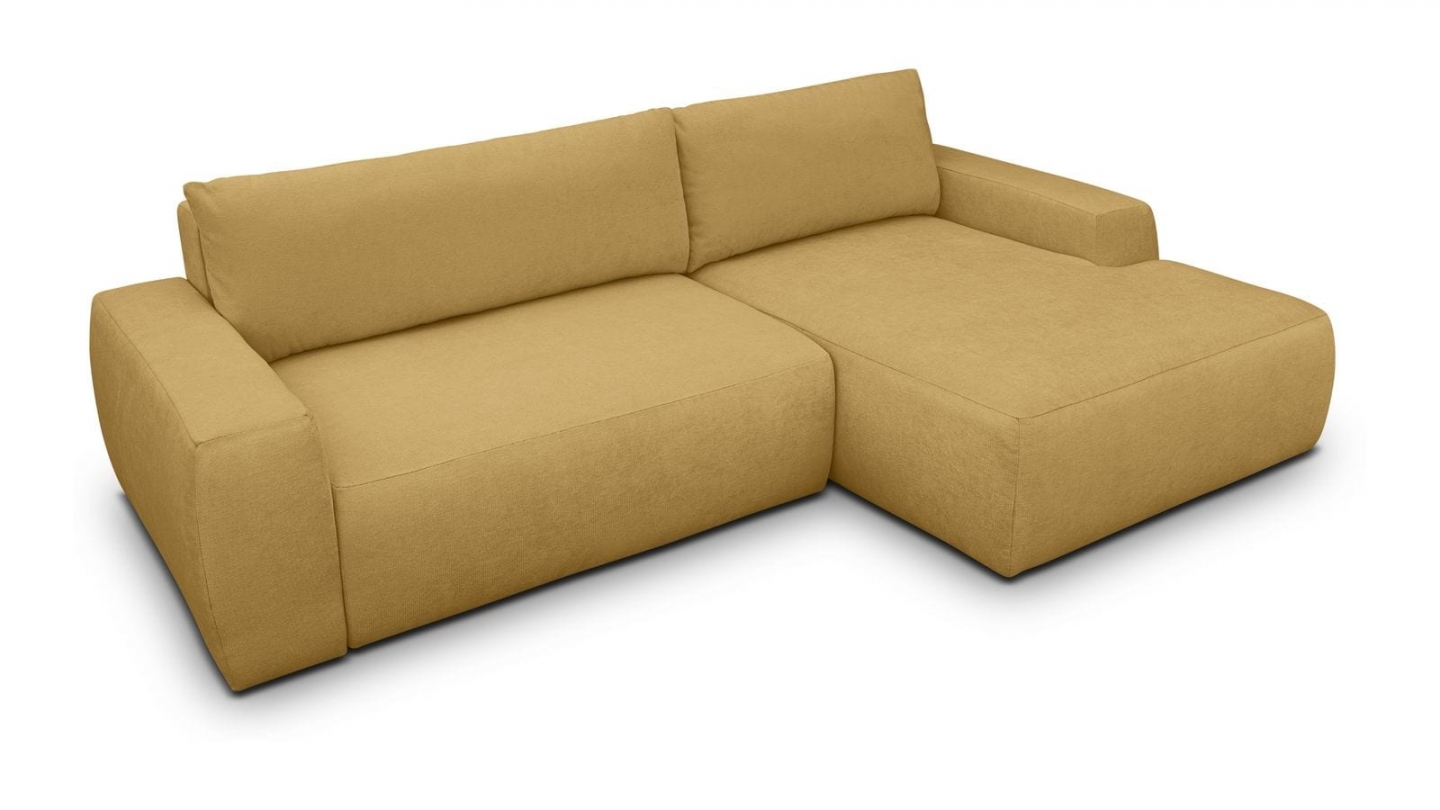 Canapé d'angle droit convertible 3 places en tissu chenille jaune moutarde - Sonny Canapé d'angle droit convertible 3 places en tissu chenille jaune moutarde - Sonny