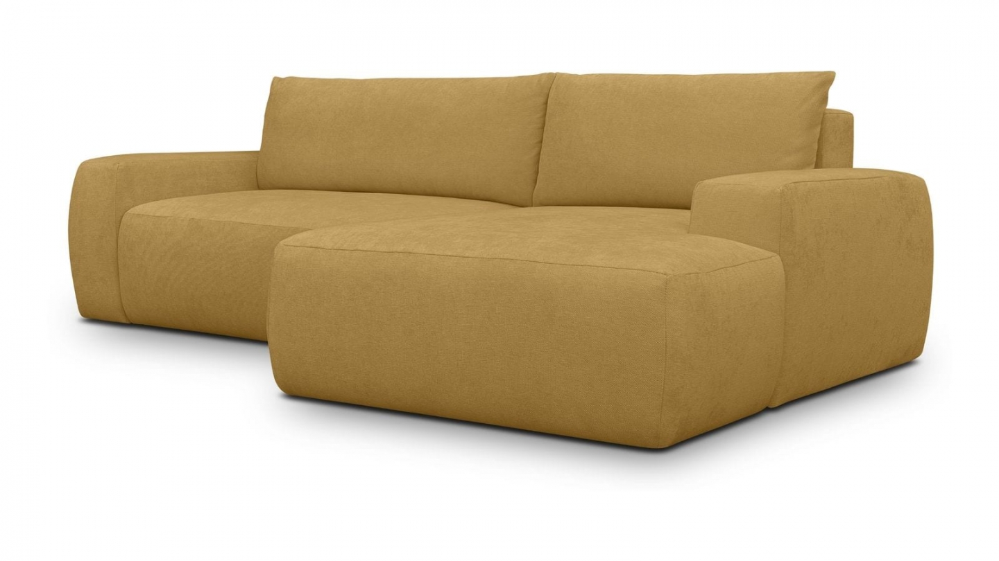 Canapé d'angle droit convertible 3 places en tissu chenille jaune moutarde - Sonny Canapé d'angle droit convertible 3 places en tissu chenille jaune moutarde - Sonny