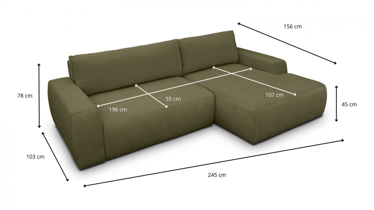 Canapé d'angle droit convertible 3 places en tissu chenille vert kaki - Sonny Canapé d'angle droit convertible 3 places en tissu chenille vert kaki - Sonny