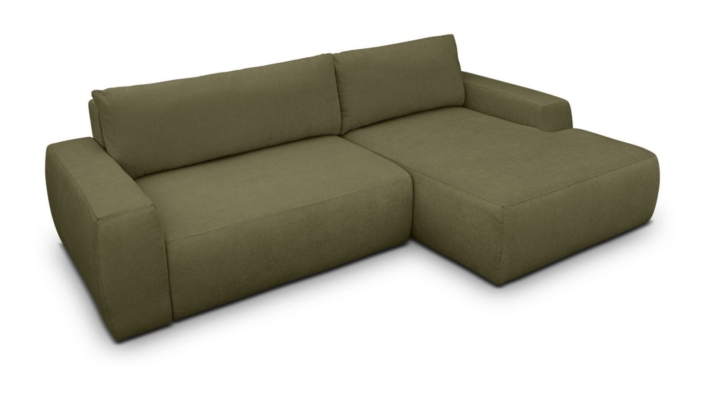 Canapé d'angle droit convertible 3 places en tissu chenille vert kaki - Sonny Canapé d'angle droit convertible 3 places en tissu chenille vert kaki - Sonny