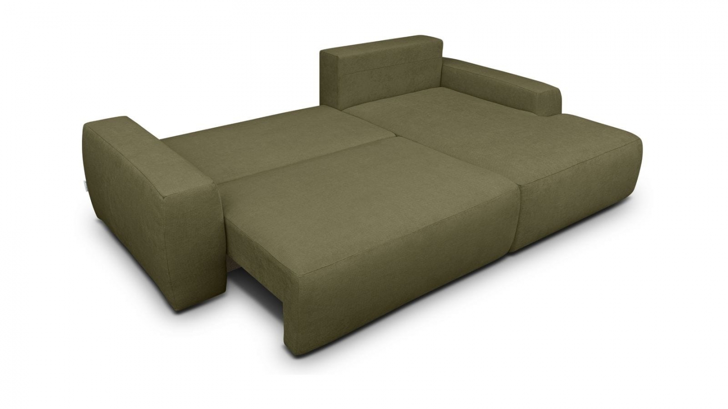 Canapé d'angle droit convertible 3 places en tissu chenille vert kaki - Sonny Canapé d'angle droit convertible 3 places en tissu chenille vert kaki - Sonny