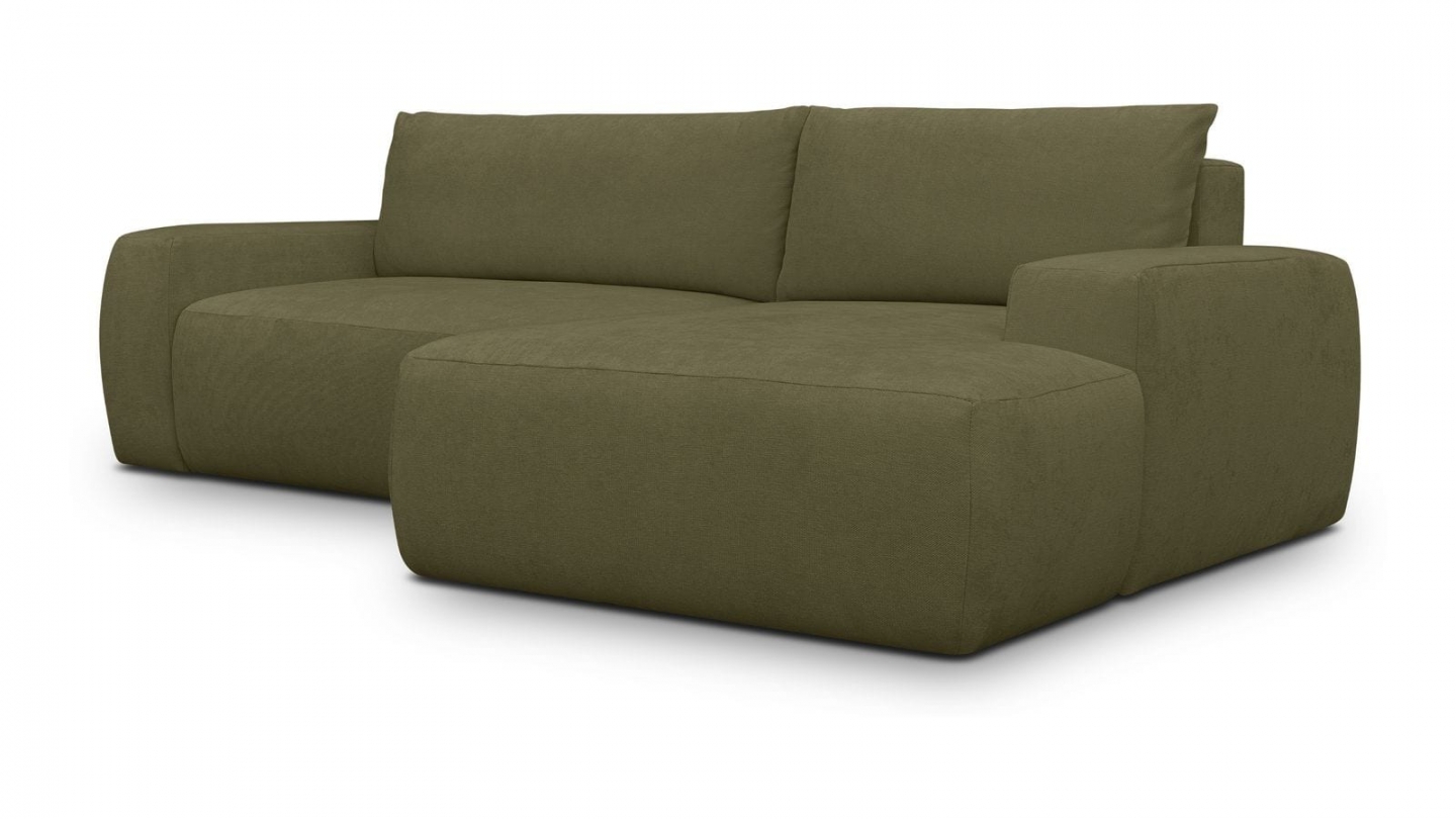 Canapé d'angle droit convertible 3 places en tissu chenille vert kaki - Sonny Canapé d'angle droit convertible 3 places en tissu chenille vert kaki - Sonny