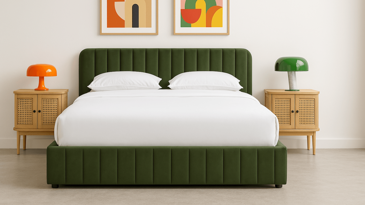 Ensemble Lit coffre adulte 140x190cm avec tête de lit en velours vert kaki - Ava + Matelas mémoire de forme - Memo HR Ensemble Lit coffre adulte 140x190cm avec tête de lit en velours vert kaki - Ava + Matelas mémoire de forme - Memo HR