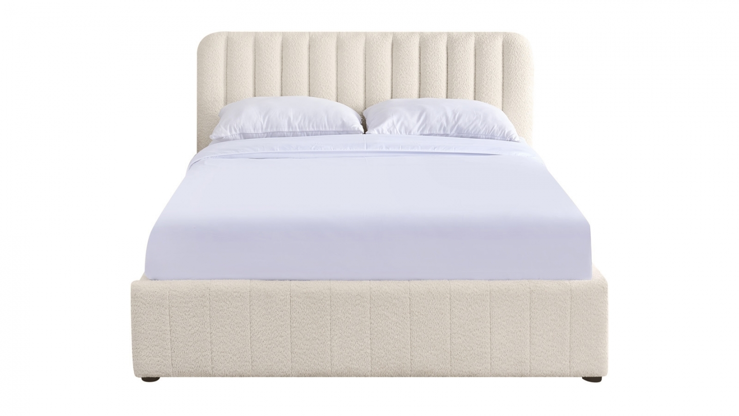 Ensemble Lit coffre adulte 160x200cm avec tête de lit en tissu bouclé beige - Ava + Matelas mémoire de forme - Memo HR Ensemble Lit coffre adulte 160x200cm avec tête de lit en tissu bouclé beige - Ava + Matelas mémoire de forme - Memo HR