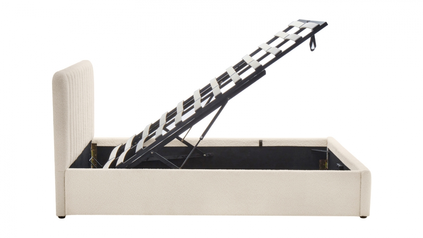 Ensemble Lit coffre adulte 160x200cm avec tête de lit en tissu bouclé beige - Ava + Matelas mémoire de forme - Memo HR Ensemble Lit coffre adulte 160x200cm avec tête de lit en tissu bouclé beige - Ava + Matelas mémoire de forme - Memo HR