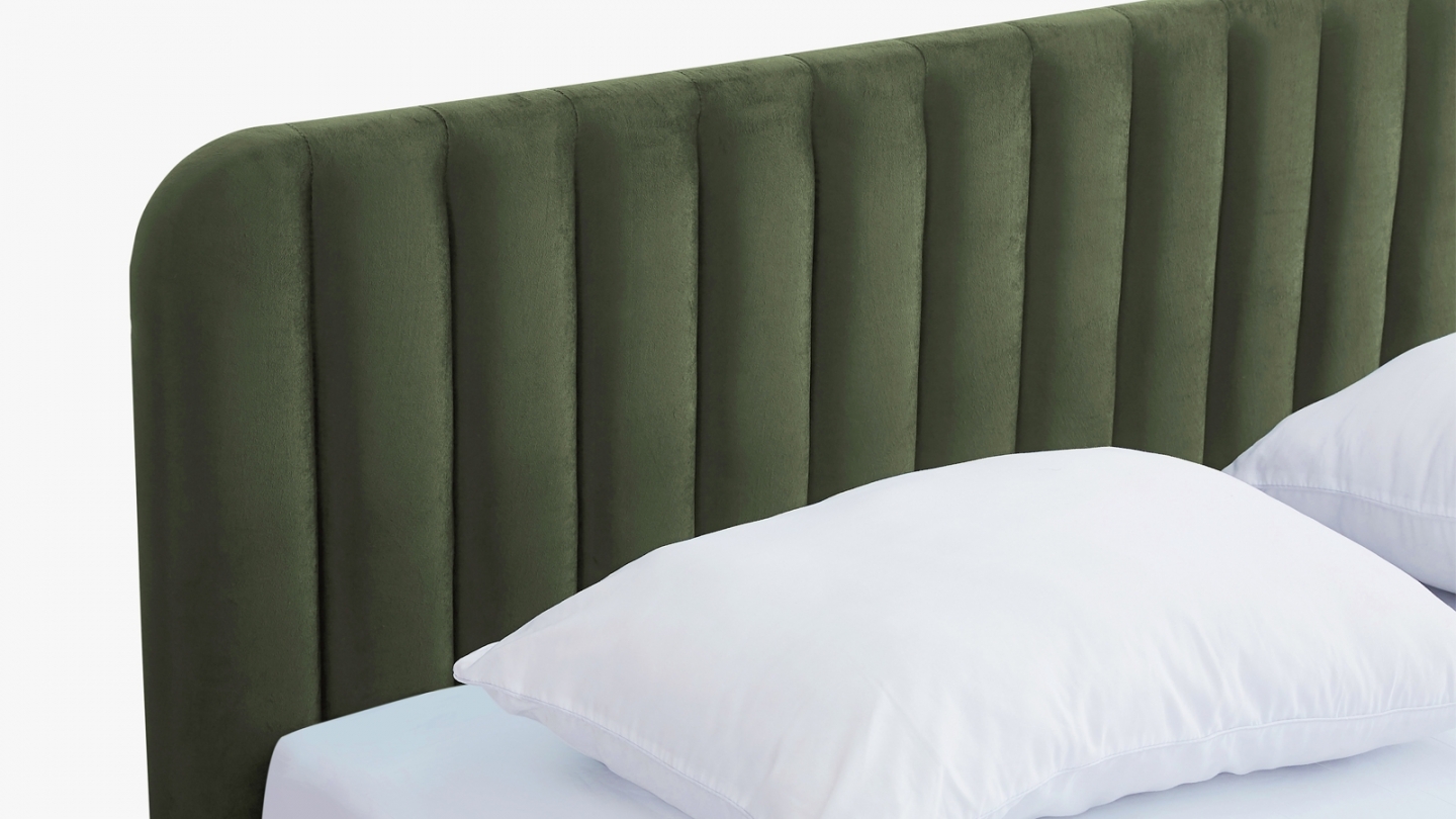 Ensemble Lit coffre adulte 160x200cm avec tête de lit en velours vert kaki - Ava + Matelas mémoire de forme - Memo HR Ensemble Lit coffre adulte 160x200cm avec tête de lit en velours vert kaki - Ava + Matelas mémoire de forme - Memo HR