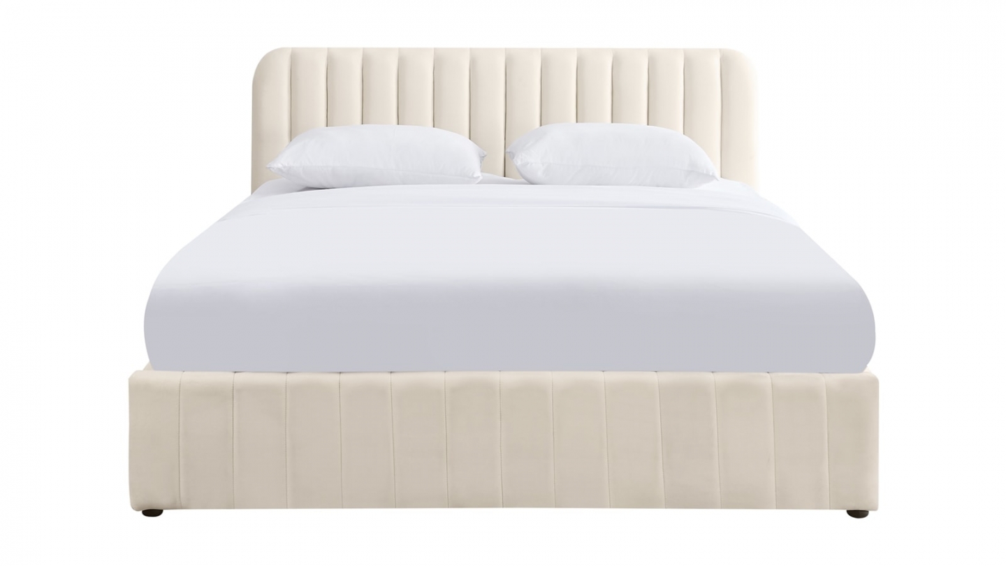 Ensemble Lit coffre adulte 160x200cm avec tête de lit en velours beige - Ava + Matelas ressorts ensachés - Spring Elite Ensemble Lit coffre adulte 160x200cm avec tête de lit en velours beige - Ava + Matelas ressorts ensachés - Spring Elite