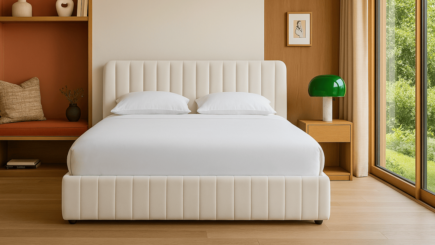 Ensemble Lit coffre adulte 160x200cm avec tête de lit en velours beige - Ava + Matelas ressorts ensachés - Spring Elite Ensemble Lit coffre adulte 160x200cm avec tête de lit en velours beige - Ava + Matelas ressorts ensachés - Spring Elite