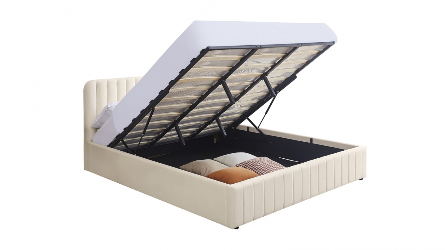 Ensemble Lit coffre adulte 160x200cm avec tête de lit en velours beige - Ava + Matelas ressorts ensachés - Spring Elite Ensemble Lit coffre adulte 160x200cm avec tête de lit en velours beige - Ava + Matelas ressorts ensachés - Spring Elite