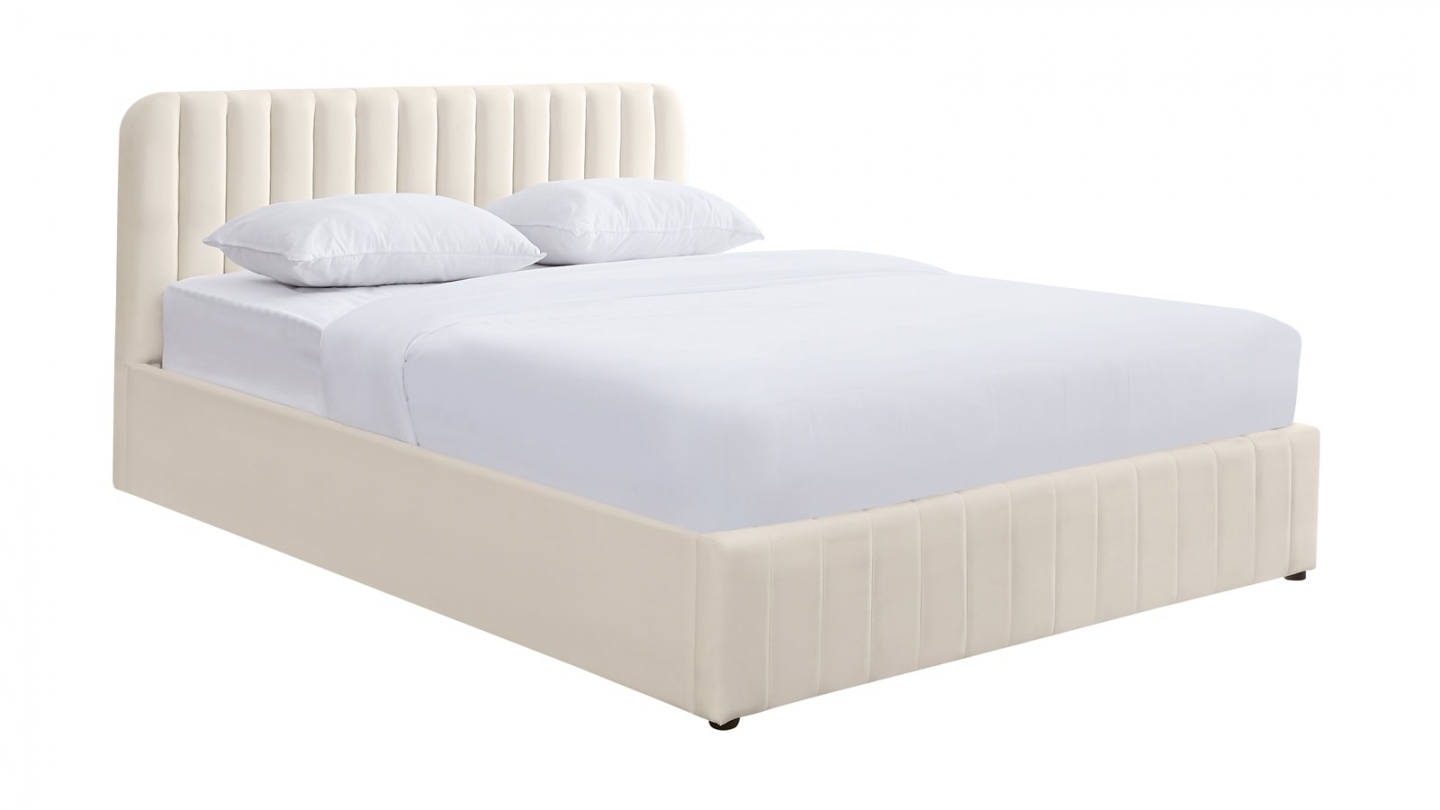 Ensemble Lit coffre adulte 160x200cm avec tête de lit en velours beige - Ava + Matelas ressorts ensachés - Spring Elite Ensemble Lit coffre adulte 160x200cm avec tête de lit en velours beige - Ava + Matelas ressorts ensachés - Spring Elite