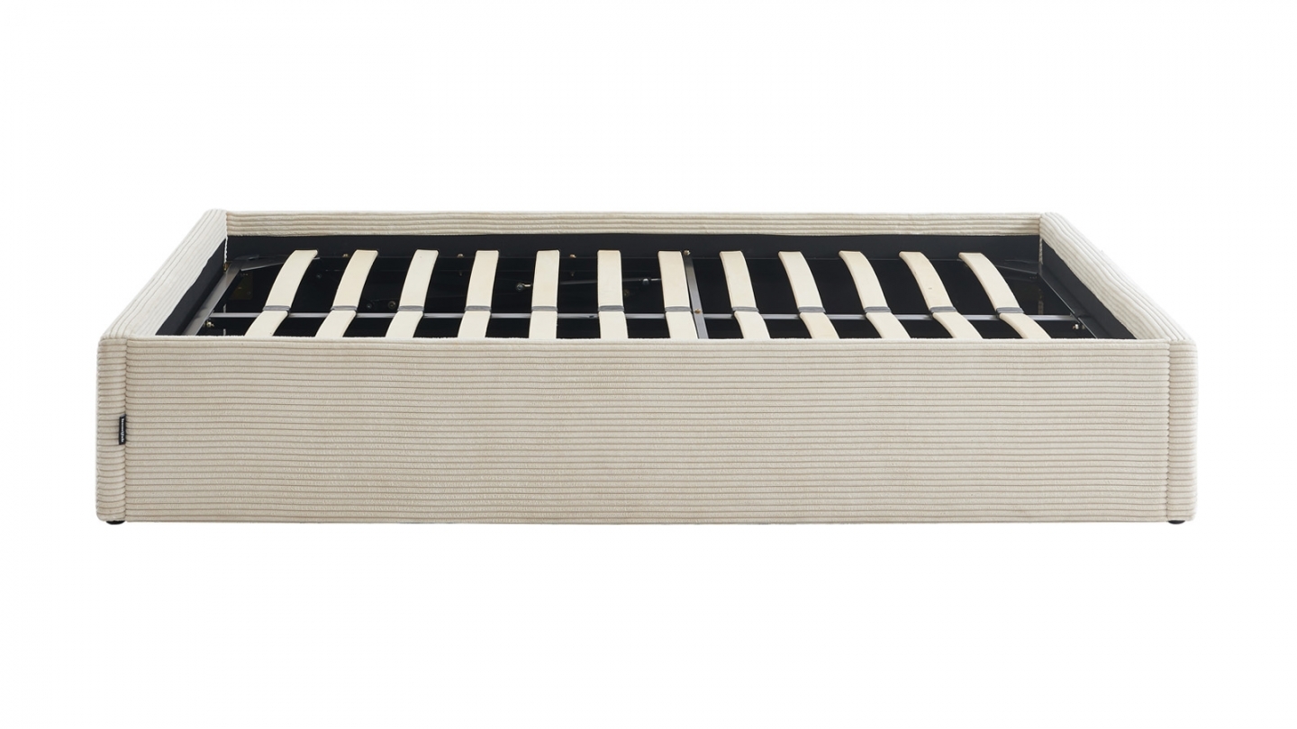 Ensemble Lit coffre adulte 140x190cm en velours côtelé beige avec sommier - Handy + Matelas mémoire de forme - Dual Confort Ensemble Lit coffre adulte 140x190cm en velours côtelé beige avec sommier - Handy + Matelas mémoire de forme - Dual Confort