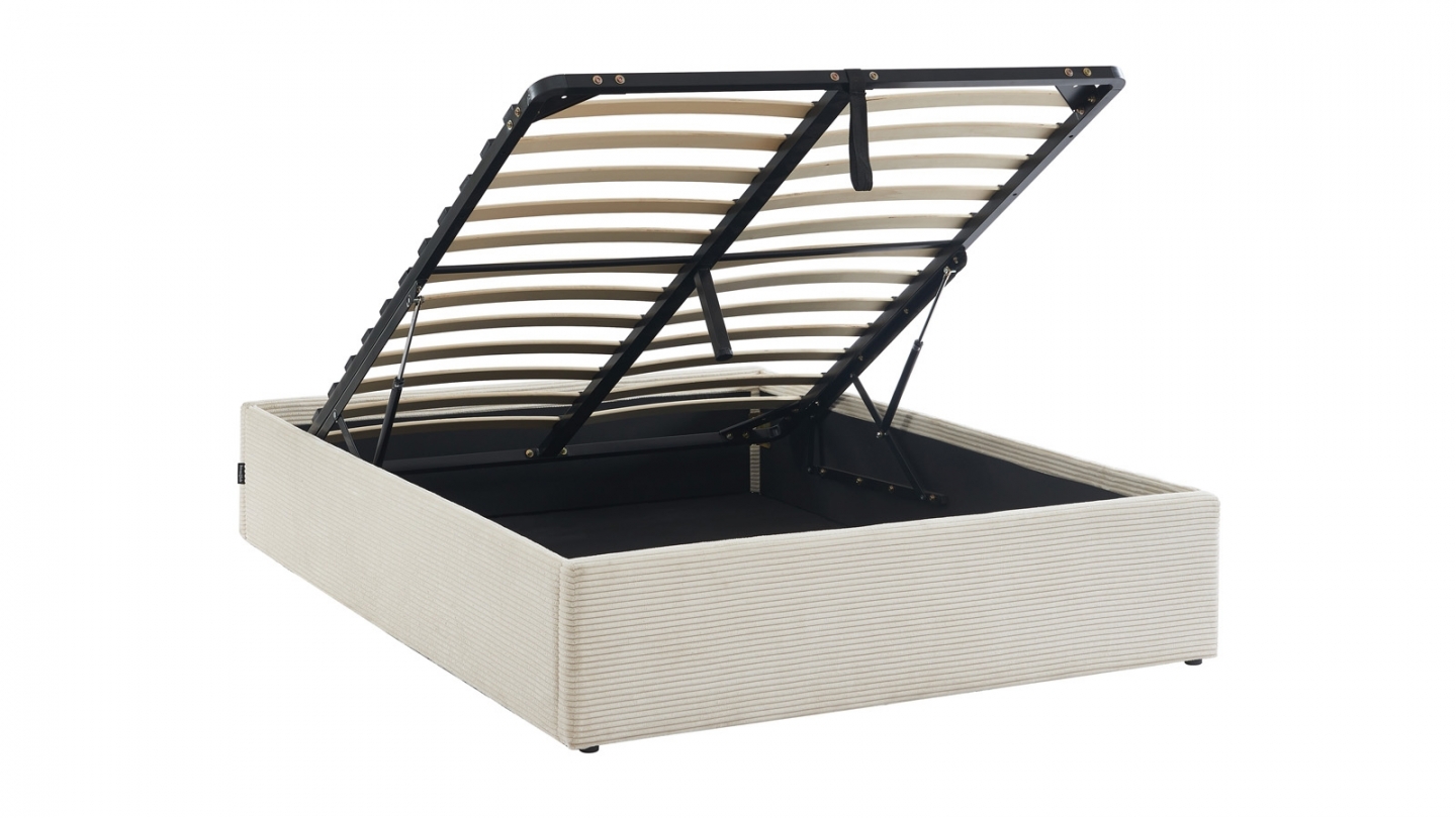 Ensemble Lit coffre adulte 160x200cm en velours côtelé beige avec sommier - Handy + Matelas mémoire de forme - Dual Confort Ensemble Lit coffre adulte 160x200cm en velours côtelé beige avec sommier - Handy + Matelas mémoire de forme - Dual Confort