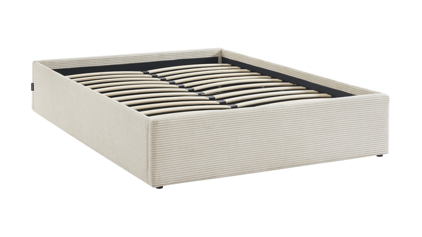 Ensemble Lit coffre adulte 160x200cm en velours côtelé beige avec sommier - Handy + Matelas mémoire de forme - Dual Confort Ensemble Lit coffre adulte 160x200cm en velours côtelé beige avec sommier - Handy + Matelas mémoire de forme - Dual Confort