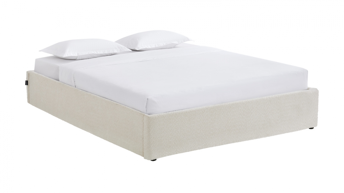 Ensemble Lit coffre adulte 180x200cm en tissu bouclé beige avec sommier - Handy + Matelas mémoire de forme - Dual Confort Ensemble Lit coffre adulte 180x200cm en tissu bouclé beige avec sommier - Handy + Matelas mémoire de forme - Dual Confort