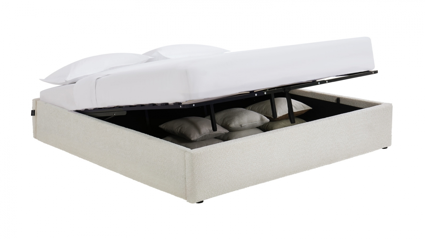 Ensemble Lit coffre adulte 180x200cm en tissu bouclé beige avec sommier - Handy + Matelas mémoire de forme - Dual Confort Ensemble Lit coffre adulte 180x200cm en tissu bouclé beige avec sommier - Handy + Matelas mémoire de forme - Dual Confort