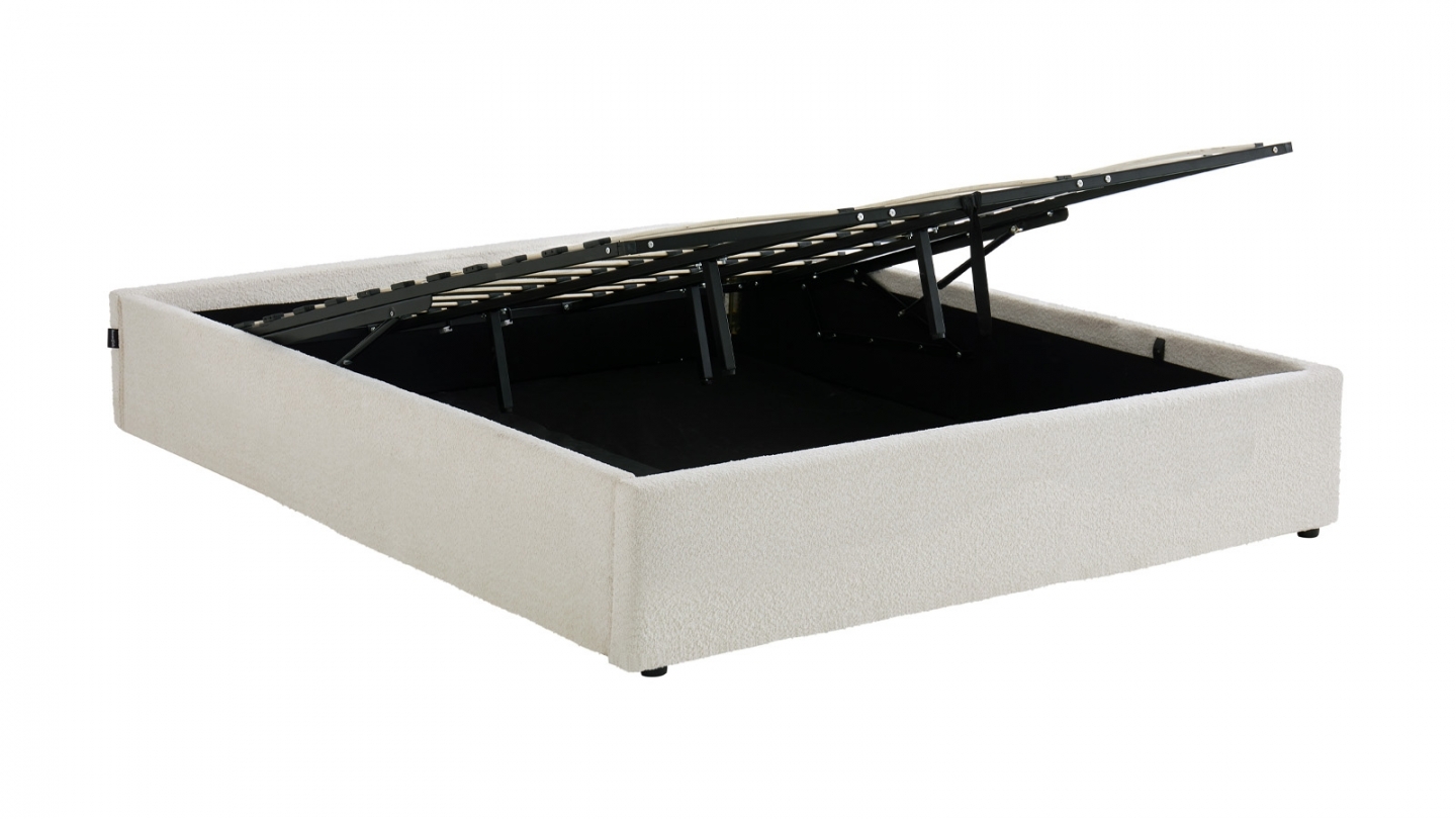 Ensemble Lit coffre adulte 180x200cm en tissu bouclé beige avec sommier - Handy + Matelas mémoire de forme - Dual Confort Ensemble Lit coffre adulte 180x200cm en tissu bouclé beige avec sommier - Handy + Matelas mémoire de forme - Dual Confort