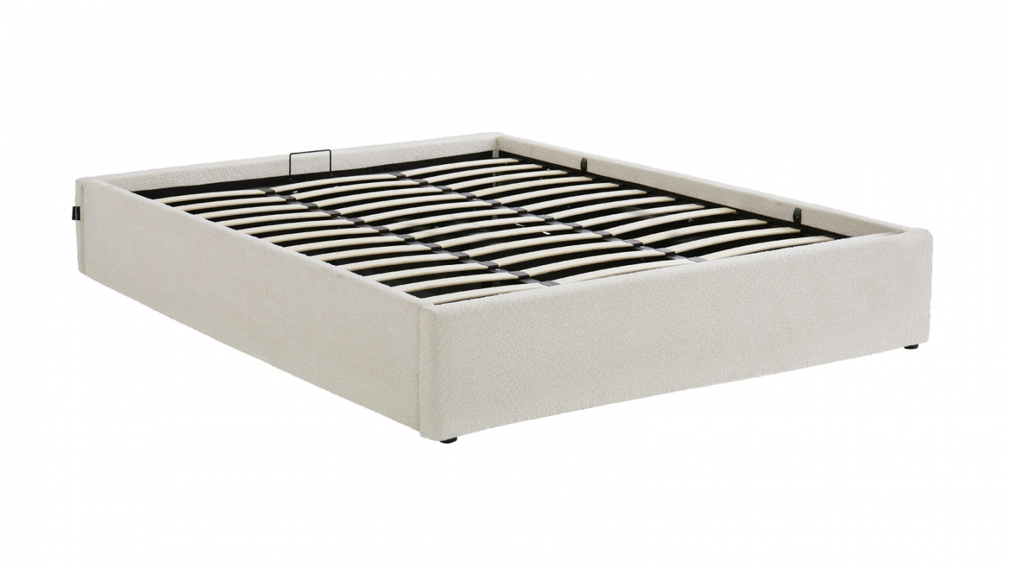 Ensemble Lit coffre adulte 180x200cm en tissu bouclé beige avec sommier - Handy + Matelas mémoire de forme - Dual Confort Ensemble Lit coffre adulte 180x200cm en tissu bouclé beige avec sommier - Handy + Matelas mémoire de forme - Dual Confort