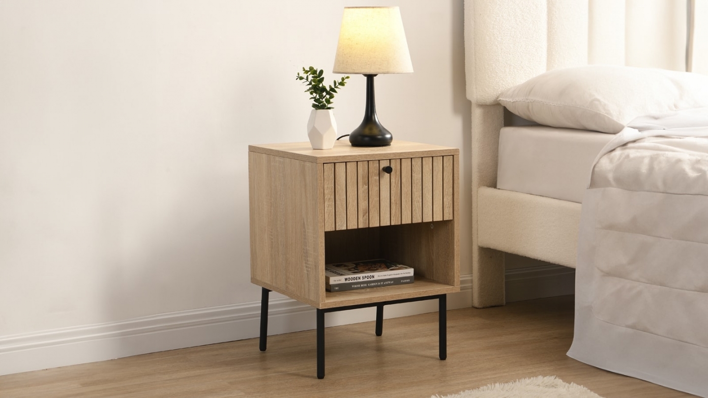 Lot de 2 tables de chevet 1 tiroir couleur chêne 40 cm - Solna Lot de 2 tables de chevet 1 tiroir couleur chêne 40 cm - Solna