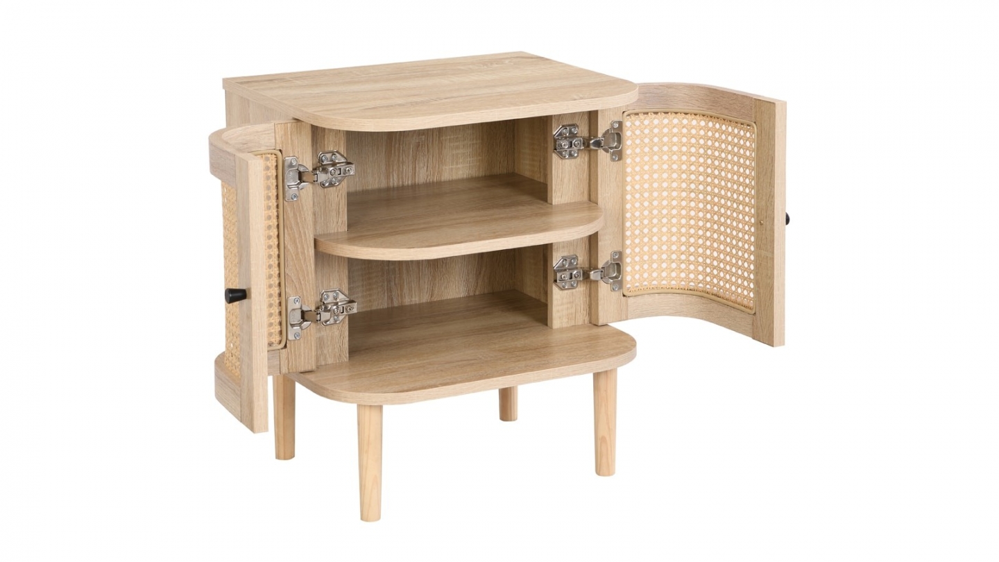 Lot de 2 tables de chevet 2 portes couleur chêne et cannage 40 cm - Bali Lot de 2 tables de chevet 2 portes couleur chêne et cannage 40 cm - Bali
