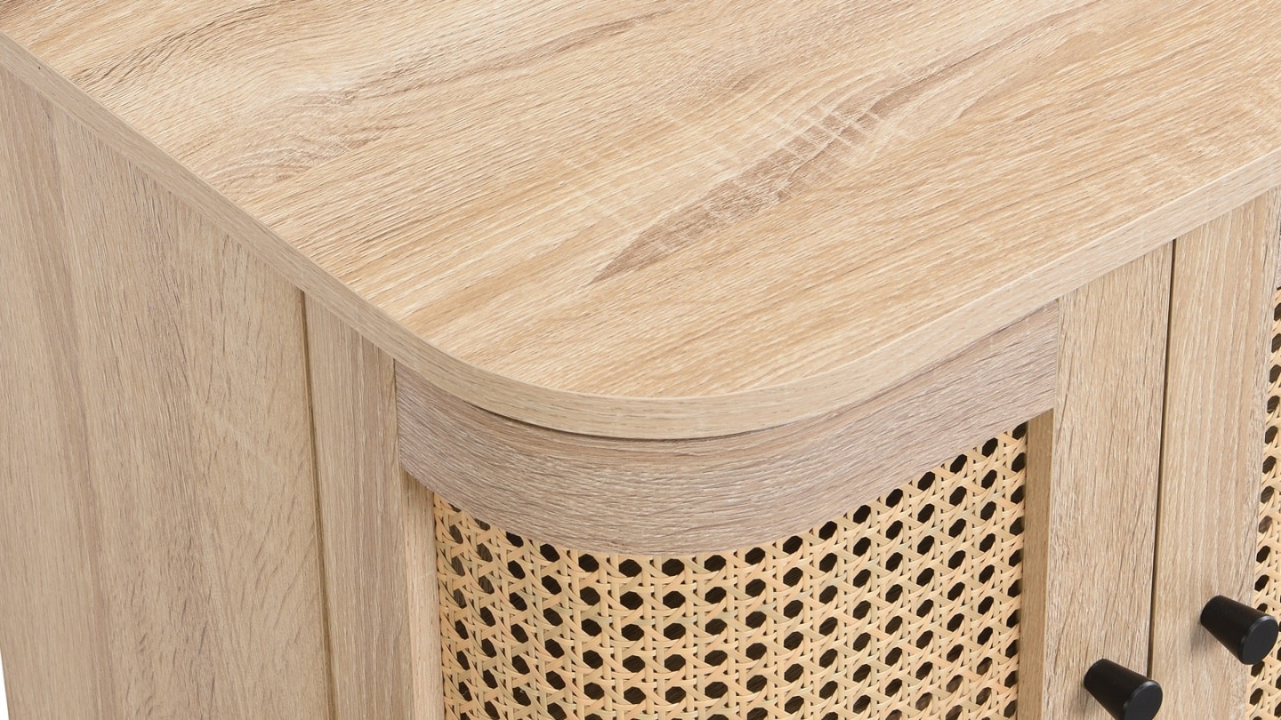 Lot de 2 tables de chevet 2 portes couleur chêne et cannage 40 cm - Bali Lot de 2 tables de chevet 2 portes couleur chêne et cannage 40 cm - Bali