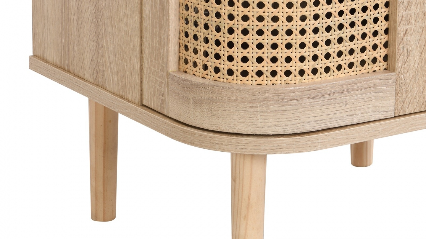 Lot de 2 tables de chevet 2 portes couleur chêne et cannage 40 cm - Bali Lot de 2 tables de chevet 2 portes couleur chêne et cannage 40 cm - Bali