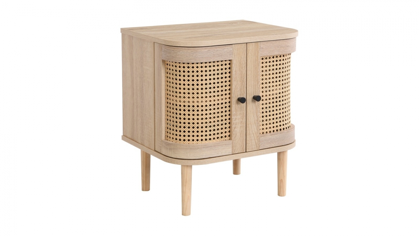 Ensemble Lit adulte 140x190 cm en velours côtelé beige avec tête de lit en cannage Dalia + lot de 2 chevets Bali Ensemble Lit adulte 140x190 cm en velours côtelé beige avec tête de lit en cannage Dalia + lot de 2 chevets Bali