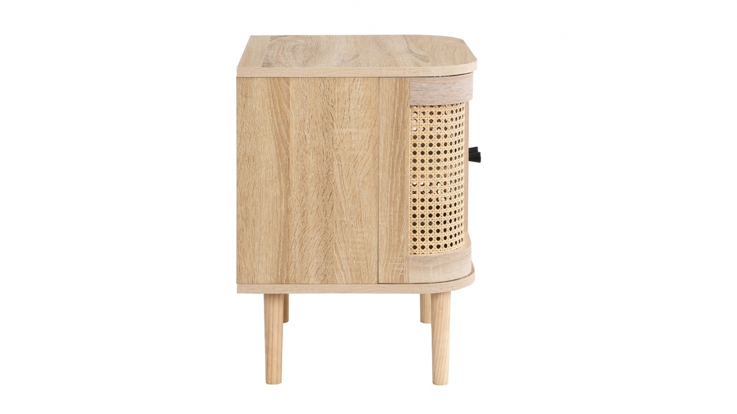 Ensemble Lit adulte 140x190 cm en velours côtelé beige avec tête de lit en cannage Dalia + lot de 2 chevets Bali Ensemble Lit adulte 140x190 cm en velours côtelé beige avec tête de lit en cannage Dalia + lot de 2 chevets Bali