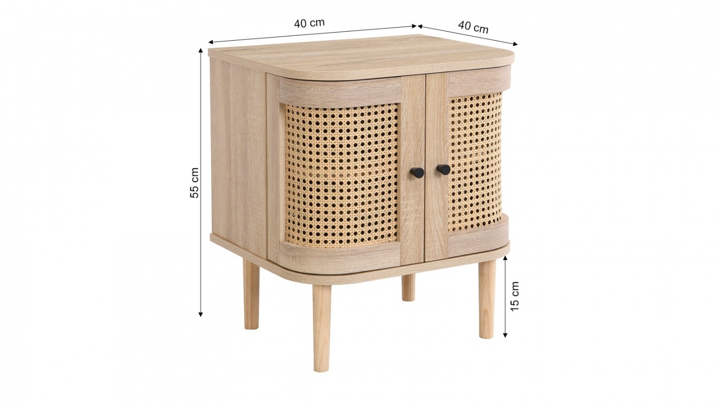 Ensemble Lit adulte 140x190 cm en velours côtelé beige avec tête de lit en cannage Dalia + lot de 2 chevets Bali Ensemble Lit adulte 140x190 cm en velours côtelé beige avec tête de lit en cannage Dalia + lot de 2 chevets Bali