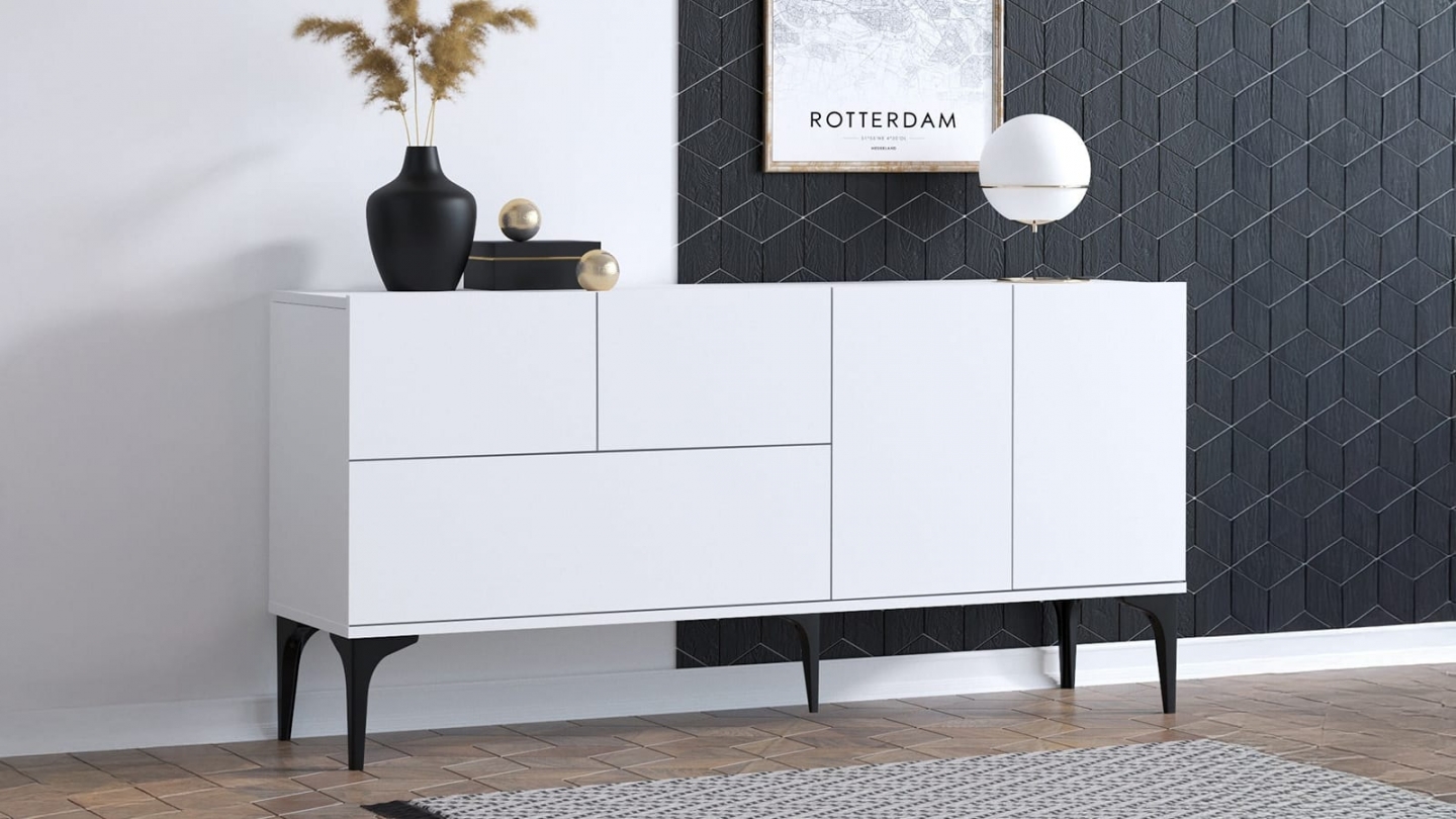 Buffet 5 portes blanc 150 cm - Tavira Buffet 5 portes blanc 150 cm - Tavira