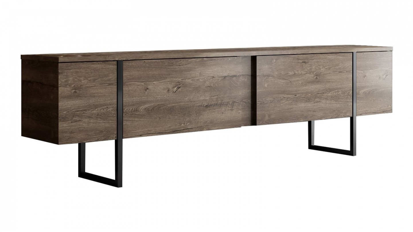 Meuble TV 2 portes effet Noyer, piètement noir 180 cm - Celia Meuble TV 2 portes effet Noyer, piètement noir 180 cm - Celia